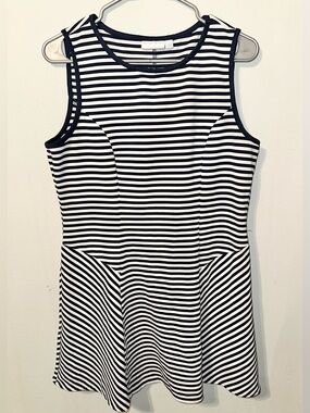 New York & Company Navy and White Striped Top Tunic